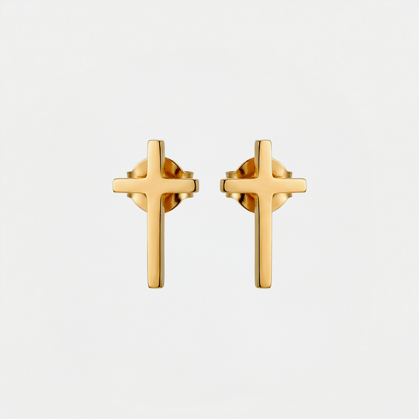 Puces croix simple, dorées, sur fond blanc