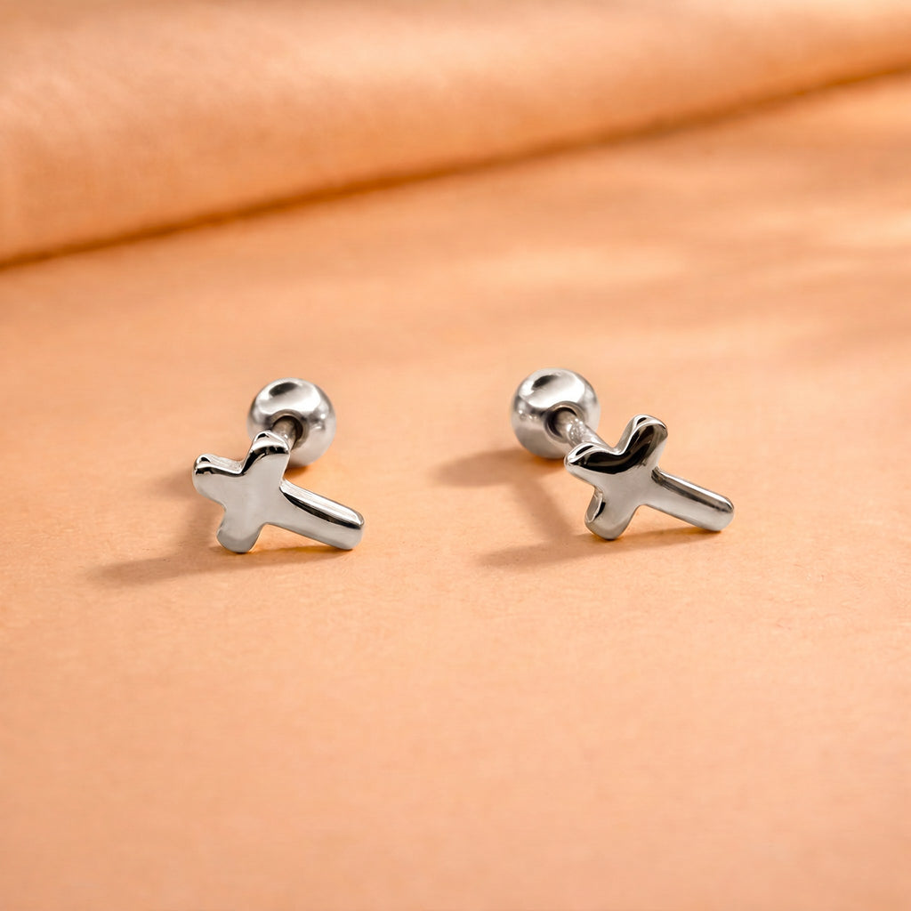 Puces d'oreilles croix argent 925